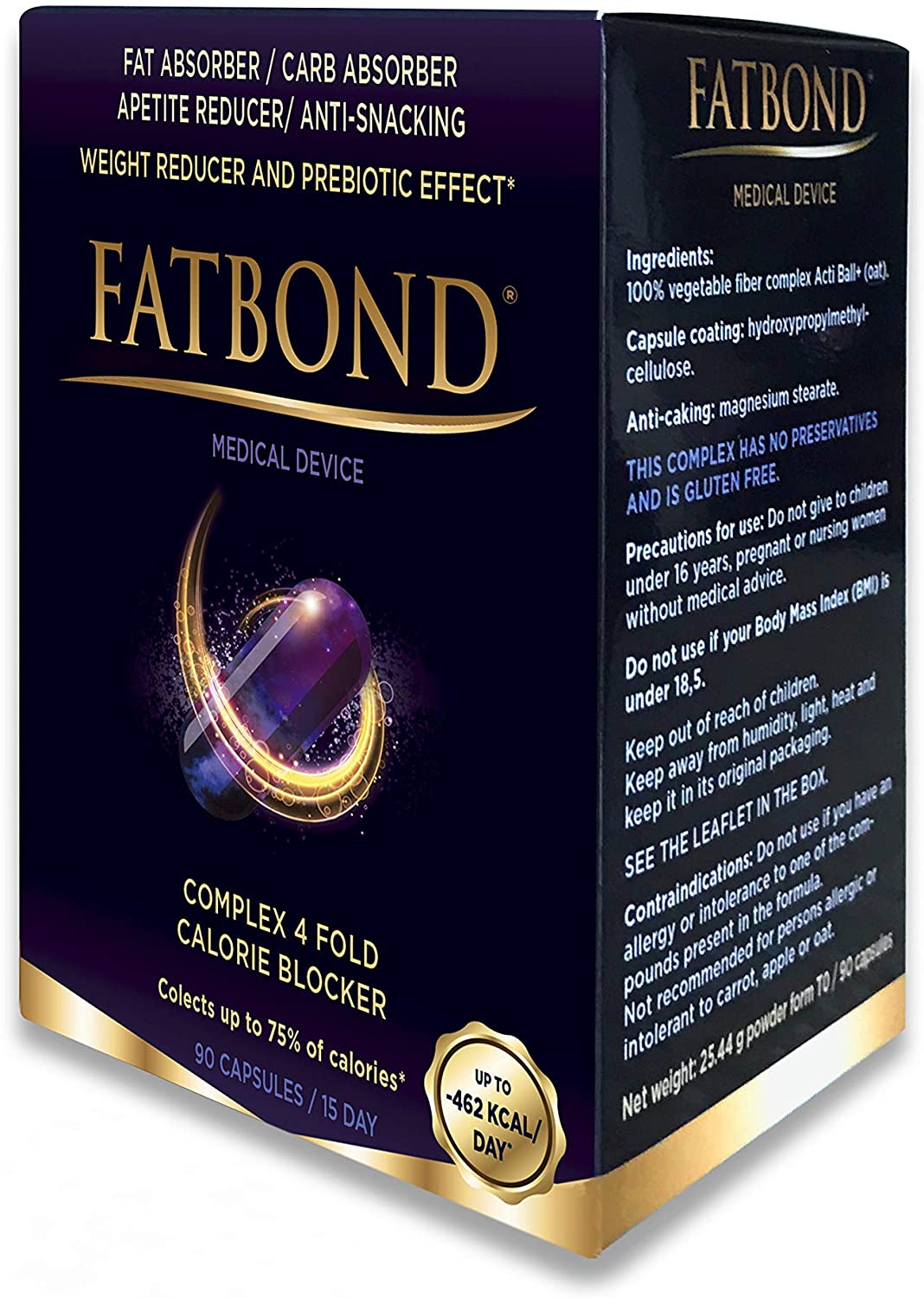 Fatbond Étvágycsökkentő Fogyasztótabletta kalóriablokkoló, súlycsökkentő, prebiotikus rostkomplex